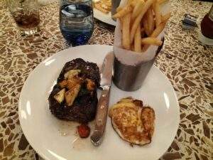 Steak and Egg Dinner in the Restaurant of the Virgin Hotel and Casino in Las Vegas